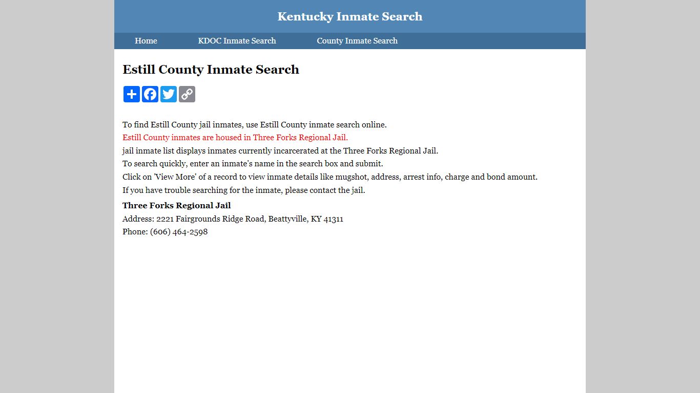 Estill County Inmate Search